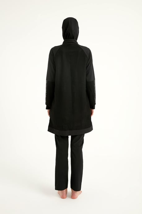 Schwarzer Burkini mit vollflächiger Badebekleidung und Tülldetail - Image 6