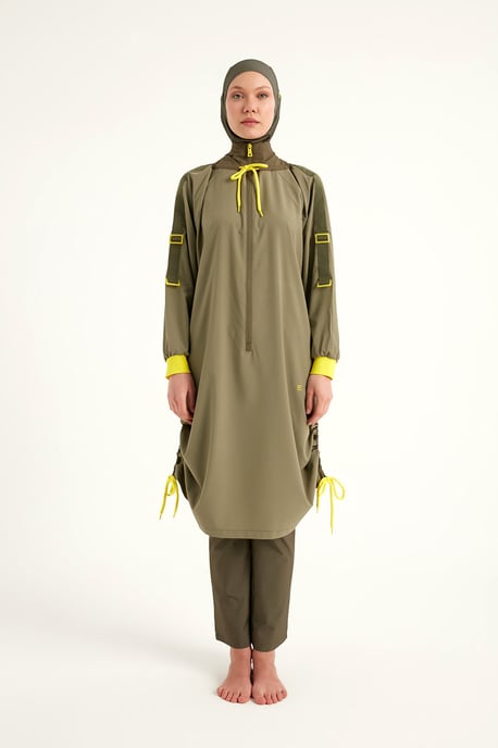 Khakifarbenes Burkini-Set mit vollflächiger Badebekleidung - Image 3