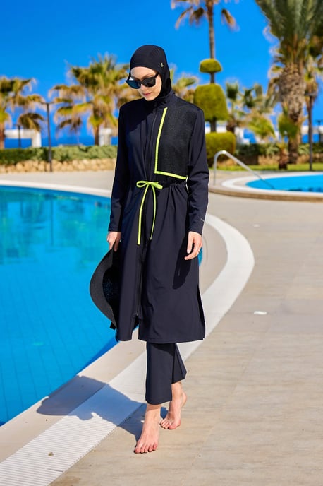 Schwarzes Burkini-Set mit vollständiger Abdeckung und bescheidener Badebekleidung - Image 2