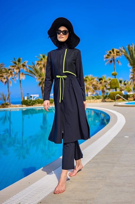 Schwarzes Burkini-Set mit vollständiger Abdeckung und bescheidener Badebekleidung - Image 3