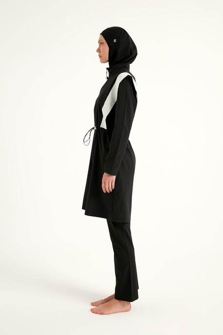 Schwarzes bescheidenes Burkini-Set mit verstellbarer Taille - Image 5