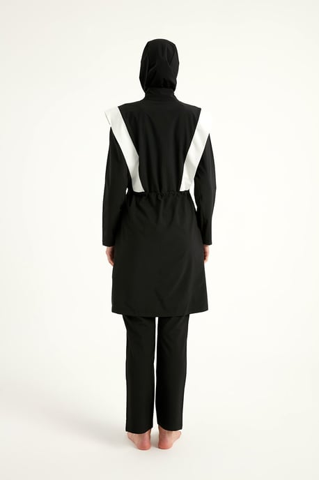 Schwarzes bescheidenes Burkini-Set mit verstellbarer Taille - Image 6