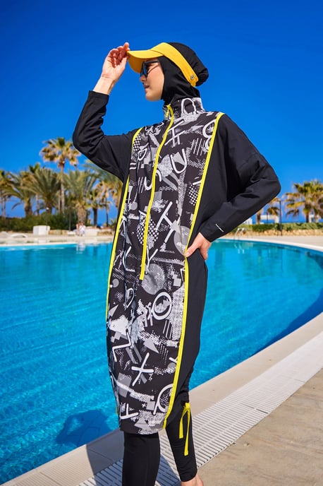 Schwarzes Burkini-Set mit vollständiger Abdeckung und bescheidener Badebekleidung - Image 2