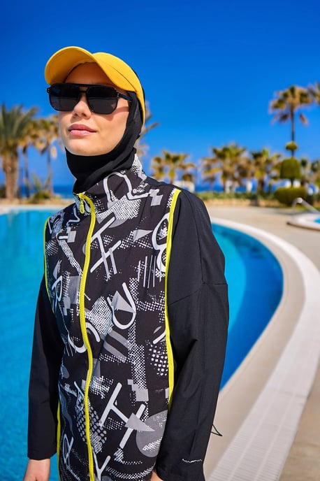 Schwarzes Burkini-Set mit vollständiger Abdeckung und bescheidener Badebekleidung - Image 3