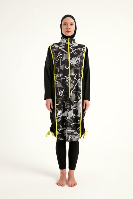 Schwarzes Burkini-Set mit vollständiger Abdeckung und bescheidener Badebekleidung - Image 4