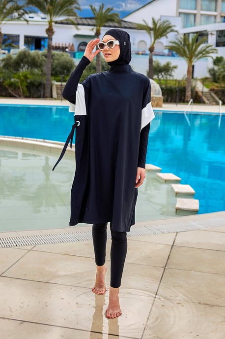 Schwarzes Burkini-Set, vollständig bedeckende, bescheidene islamische Badebekleidung - Image 1
