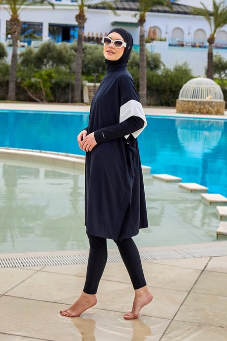 Schwarzes Burkini-Set, vollständig bedeckende, bescheidene islamische Badebekleidung - Image 2