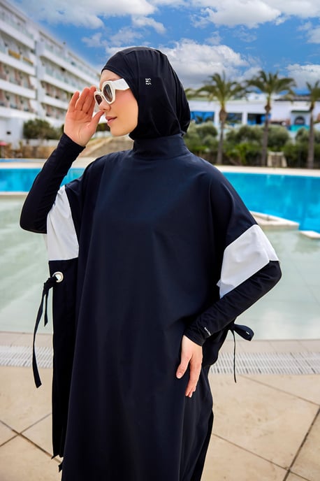Schwarzes Burkini-Set, vollständig bedeckende, bescheidene islamische Badebekleidung - Image 3