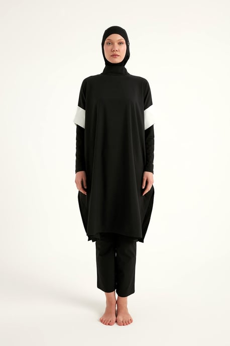 Schwarzes Burkini-Set, vollständig bedeckende, bescheidene islamische Badebekleidung - Image 4
