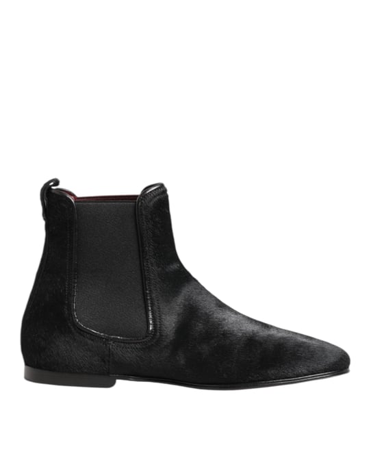 Dolce & Gabbana Schwarze Lederfell Herren CHELSEA Stiefel Schuhe - Image 2