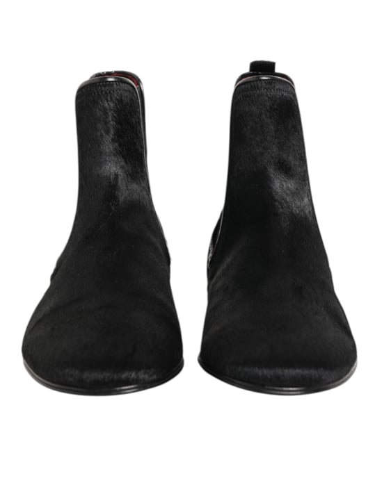 Dolce & Gabbana Schwarze Lederfell Herren CHELSEA Stiefel Schuhe - Image 3