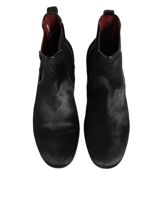 Dolce & Gabbana Schwarze Lederfell Herren CHELSEA Stiefel Schuhe - Image 4