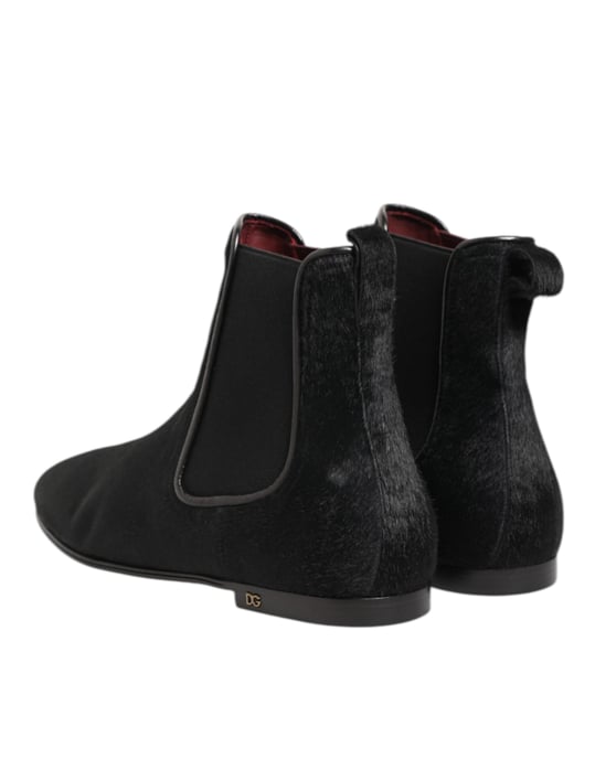 Dolce & Gabbana Schwarze Lederfell Herren CHELSEA Stiefel Schuhe - Image 6