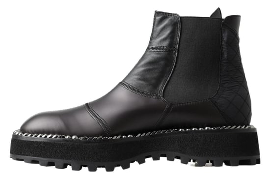 Dolce & Gabbana Schwarze Leder Slip-On Stretch Stiefel - Image 2