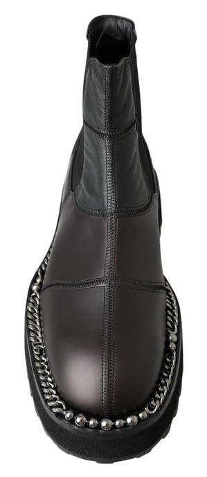 Dolce & Gabbana Schwarze Leder Slip-On Stretch Stiefel - Image 4