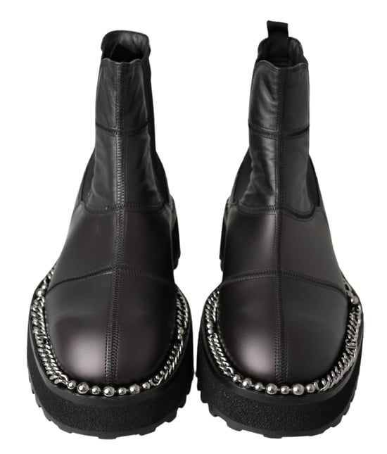 Dolce & Gabbana Schwarze Leder Slip-On Stretch Stiefel - Image 5