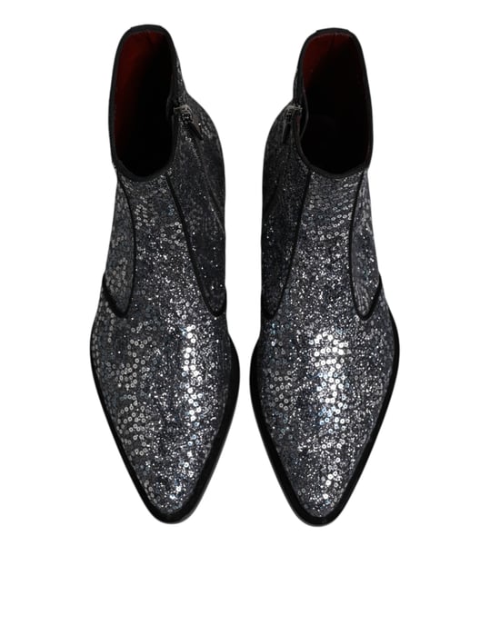 Dolce & Gabbana Dunkelgraue Baumwoll-Chelsea-Stiefel mit Pailletten - Image 3