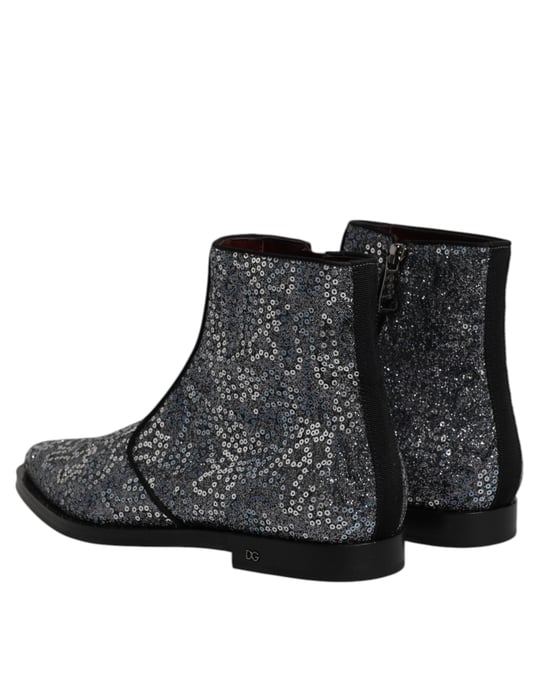 Dolce & Gabbana Dunkelgraue Baumwoll-Chelsea-Stiefel mit Pailletten - Image 5