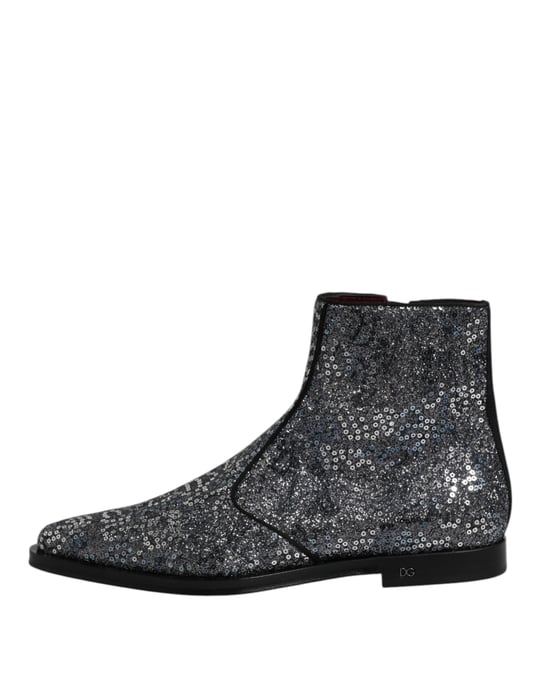 Dolce & Gabbana Dunkelgraue Baumwoll-Chelsea-Stiefel mit Pailletten - Image 6