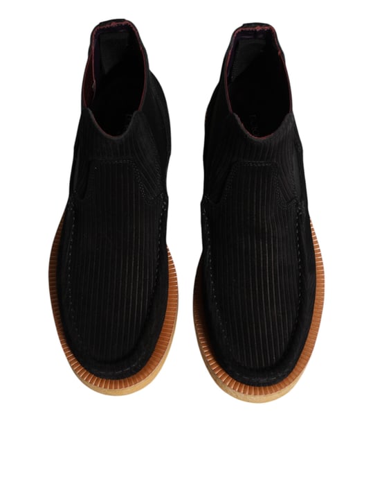 Dolce & Gabbana Schwarze Kalbvelours Slip-On Ankle Boots Schuhe - Image 3