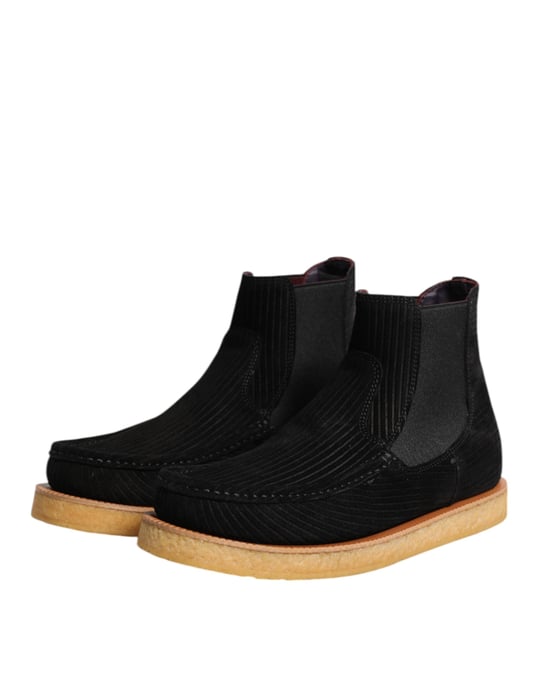 Dolce & Gabbana Schwarze Kalbvelours Slip-On Ankle Boots Schuhe - Image 4