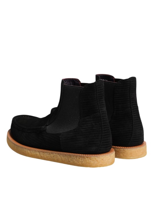 Dolce & Gabbana Schwarze Kalbvelours Slip-On Ankle Boots Schuhe - Image 5