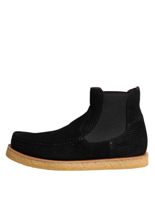 Dolce & Gabbana Schwarze Kalbvelours Slip-On Ankle Boots Schuhe - Image 6