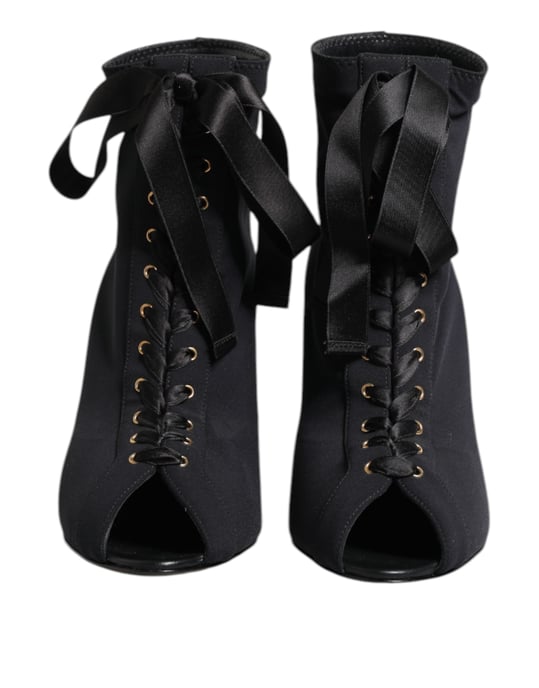 Dolce & Gabbana Schwarze Stiletto-Absatz Schnürstiefel Schuhe - Image 2