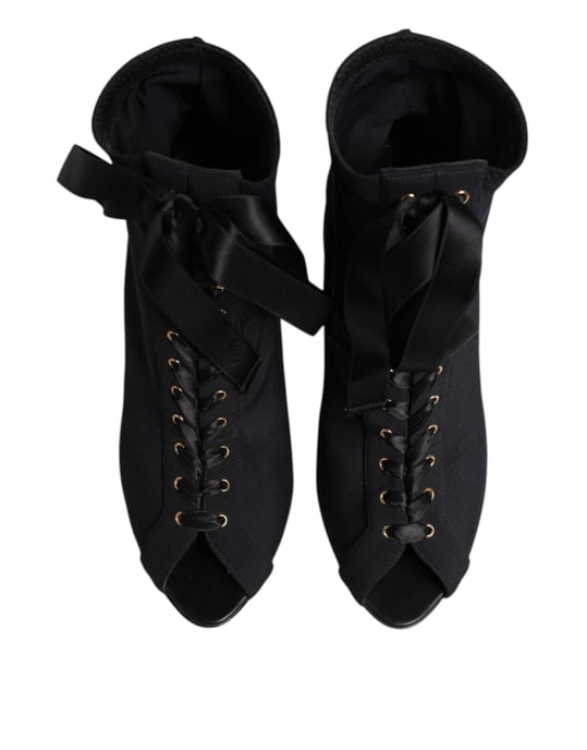 Dolce & Gabbana Schwarze Stiletto-Absatz Schnürstiefel Schuhe - Image 3