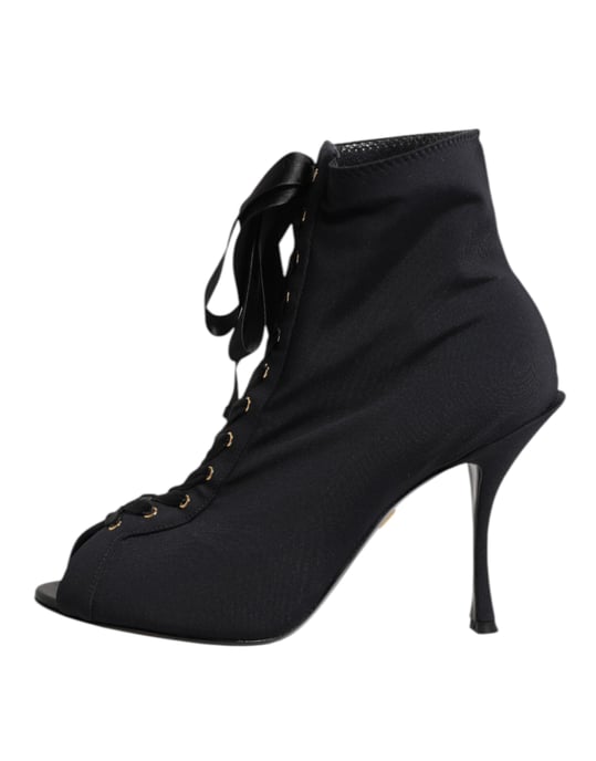 Dolce & Gabbana Schwarze Stiletto-Absatz Schnürstiefel Schuhe - Image 6