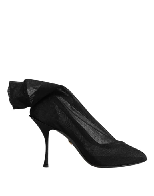 Dolce & Gabbana Schwarze Seiden-Stretch-Mesh-Strumpfstiefel Schuhe - Image 1
