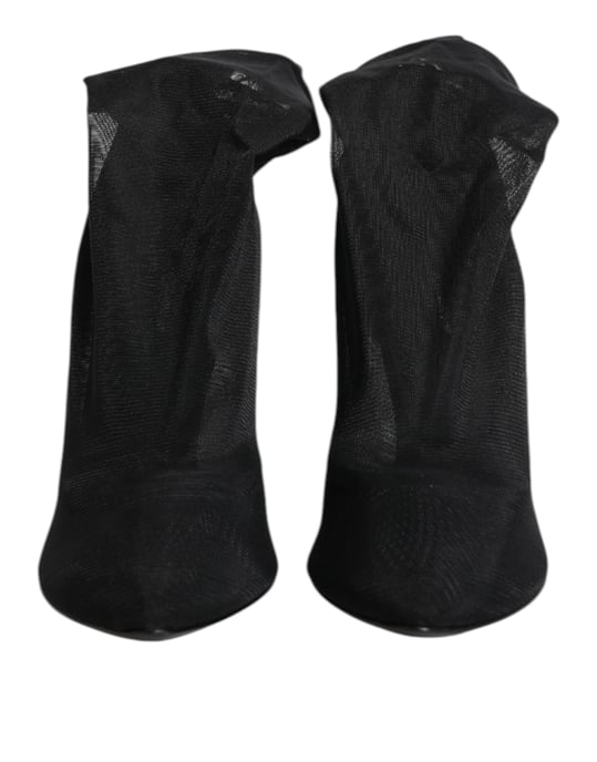 Dolce & Gabbana Schwarze Seiden-Stretch-Mesh-Strumpfstiefel Schuhe - Image 2