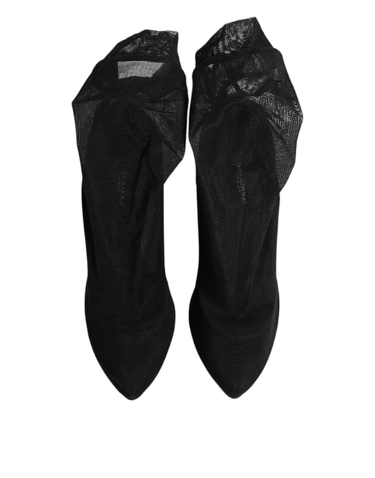 Dolce & Gabbana Schwarze Seiden-Stretch-Mesh-Strumpfstiefel Schuhe - Image 3