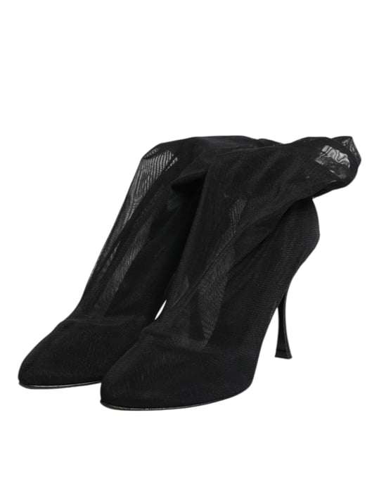 Dolce & Gabbana Schwarze Seiden-Stretch-Mesh-Strumpfstiefel Schuhe - Image 4
