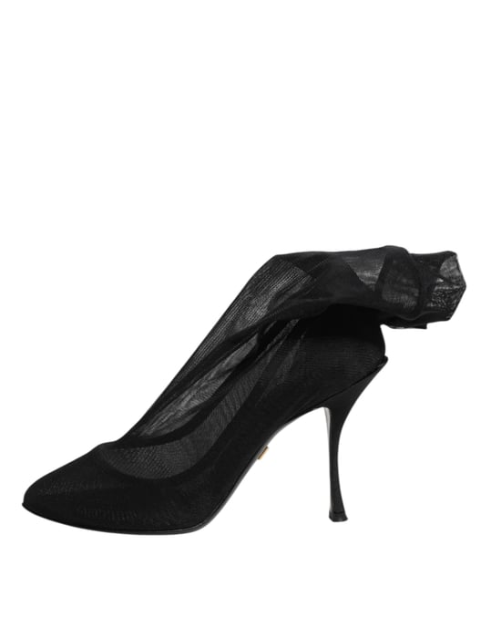 Dolce & Gabbana Schwarze Seiden-Stretch-Mesh-Strumpfstiefel Schuhe - Image 6