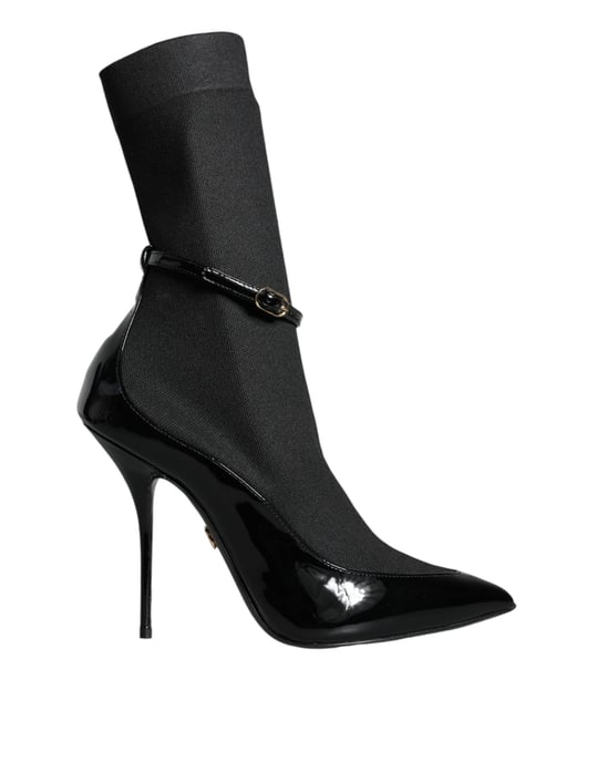 Dolce & Gabbana Schwarze Leder Stilettos Stiefel Socken Schuhe - Image 1