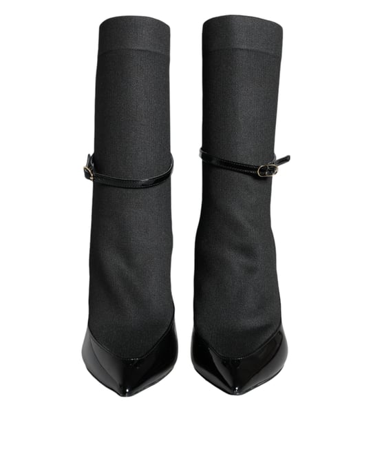 Dolce & Gabbana Schwarze Leder Stilettos Stiefel Socken Schuhe - Image 2