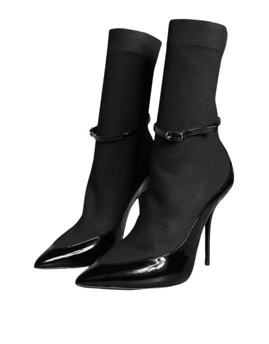 Dolce & Gabbana Schwarze Leder Stilettos Stiefel Socken Schuhe - Image 3