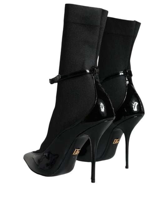 Dolce & Gabbana Schwarze Leder Stilettos Stiefel Socken Schuhe - Image 4