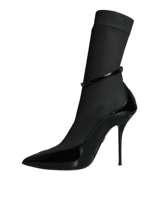 Dolce & Gabbana Schwarze Leder Stilettos Stiefel Socken Schuhe - Image 5