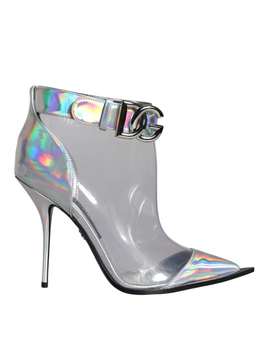 Dolce & Gabbana Silberner Irideszenter PVC Spitz Short Boots Schuhe - Image 1