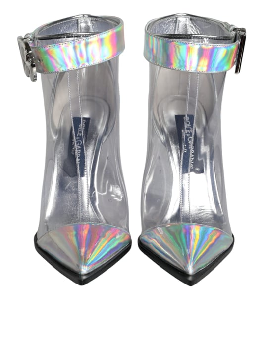 Dolce & Gabbana Silberner Irideszenter PVC Spitz Short Boots Schuhe - Image 2