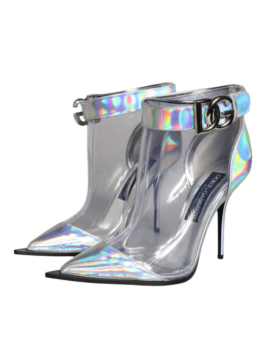Dolce & Gabbana Silberner Irideszenter PVC Spitz Short Boots Schuhe - Image 3