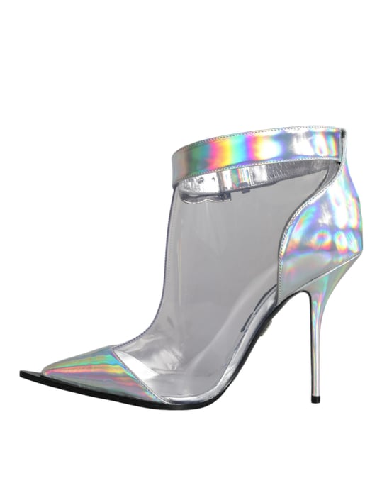 Dolce & Gabbana Silberner Irideszenter PVC Spitz Short Boots Schuhe - Image 4