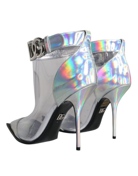 Dolce & Gabbana Silberner Irideszenter PVC Spitz Short Boots Schuhe - Image 5