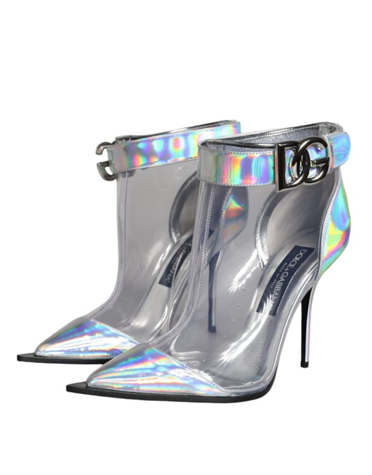 Dolce & Gabbana Silberner Irideszenter PVC Spitz Short Boots Schuhe - Image 6