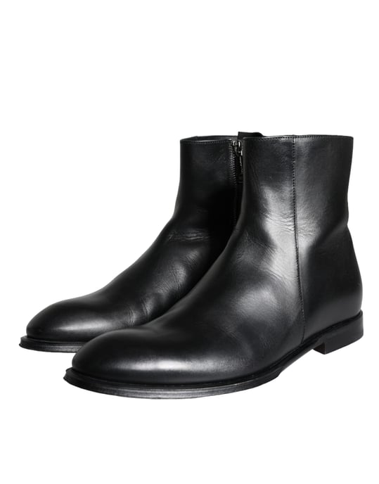 Dolce & Gabbana Schwarze Kalbsleder Herren Stiefel Herren Schuhe - Image 3