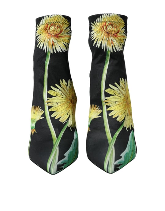 Dolce & Gabbana Schwarze Blumen Jersey Stretch Stiefeletten Schuhe - Image 2