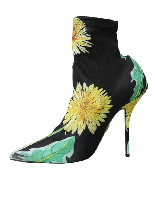 Dolce & Gabbana Schwarze Blumen Jersey Stretch Stiefeletten Schuhe - Image 5