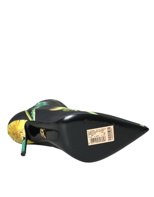 Dolce & Gabbana Schwarze Blumen Jersey Stretch Stiefeletten Schuhe - Image 6